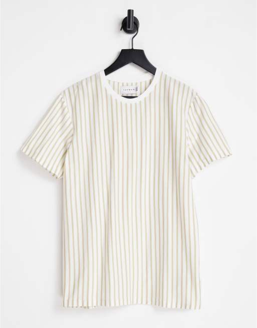 Topman - Gestreept T-shirt met klassieke pasvorm in wit en stone