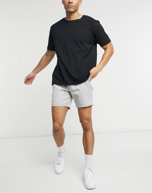 Topman - Gestreepte skinny short in grijs