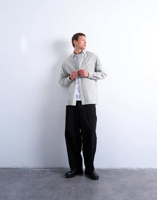 Topman – Gestreiftes Oversize-Hemd in Schwarz und Ecru, 2 von 5