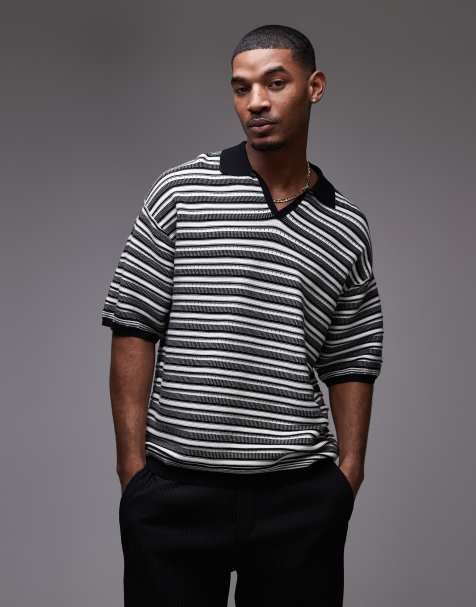 Topman – Gestreiftes Polohemd aus Strick in Schwarz-Weiß - view 1