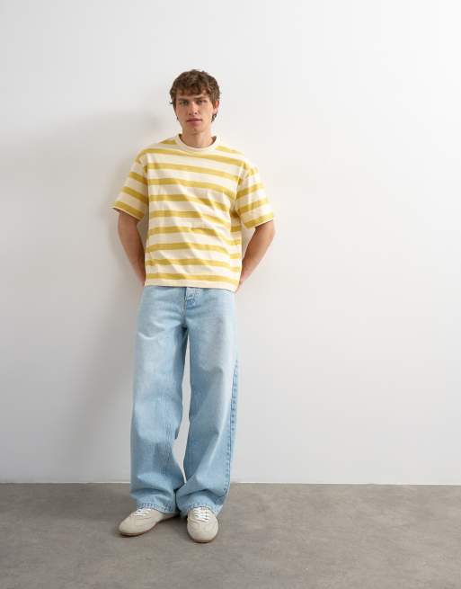 Topman – Gestreiftes Relaxed-Fit-T-Shirt in Gelb, 2 von 5