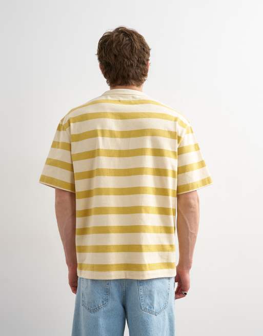 Topman – Gestreiftes Relaxed-Fit-T-Shirt in Gelb, 3 von 5