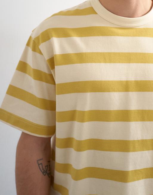 Topman – Gestreiftes Relaxed-Fit-T-Shirt in Gelb, 4 von 5