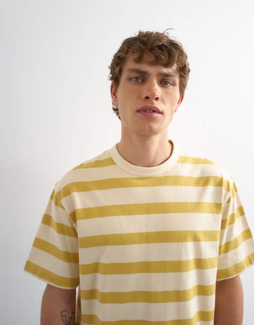 Topman – Gestreiftes Relaxed-Fit-T-Shirt in Gelb, 5 von 5