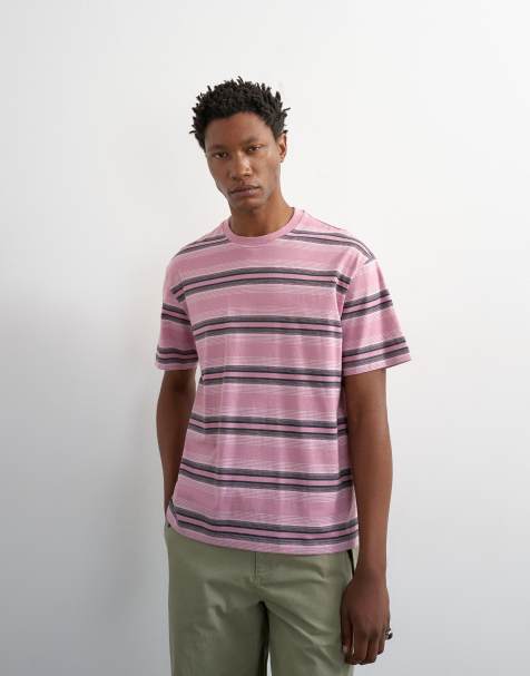 Topman – Gestreiftes Relaxed-Fit-T-Shirt in Rosa - view 1