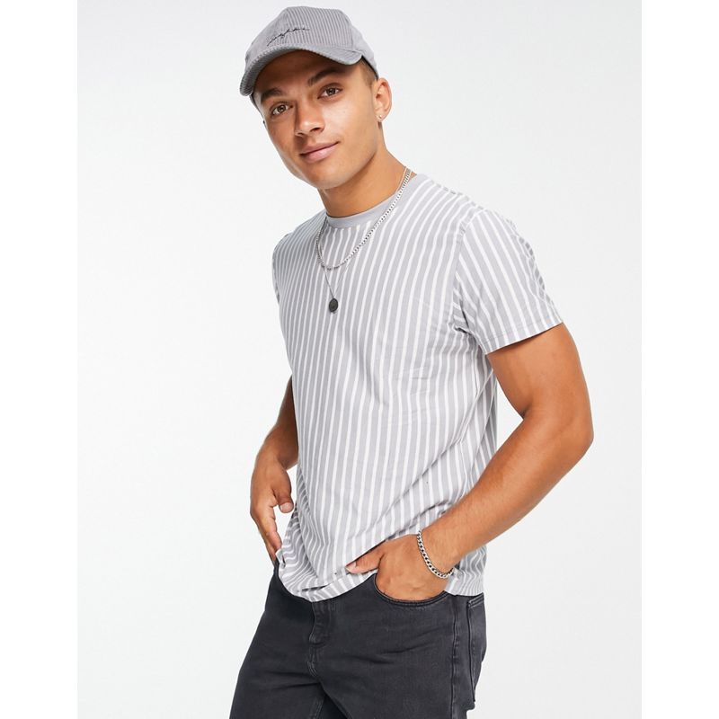 Topman – Gestreiftes T-Shirt in Grau und Weiß mit klassischem Schnitt