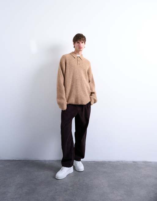Topman – Gestricktes Oversize-Polohemd in Steinbeige, 2 von 5