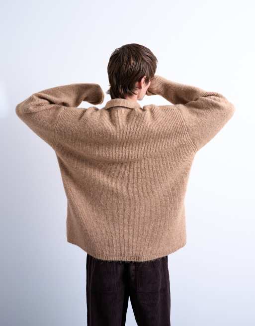 Topman – Gestricktes Oversize-Polohemd in Steinbeige, 3 von 5