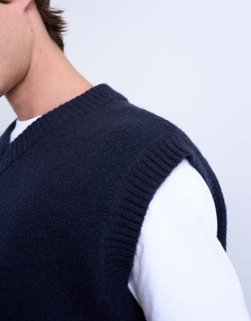 Topman – Gestricktes Oversize-Tanktop in Marineblau mit V-Ausschnitt, 3 von 5