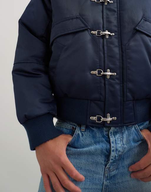 Topman gewatteerd bomberjack met gesp in marineblauw, 3 van 5