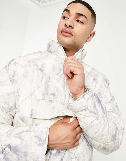 Topman - Gewatteerd, doorgestikt jack met opstaande boord in tie-dye print - GREY, 3 van 4