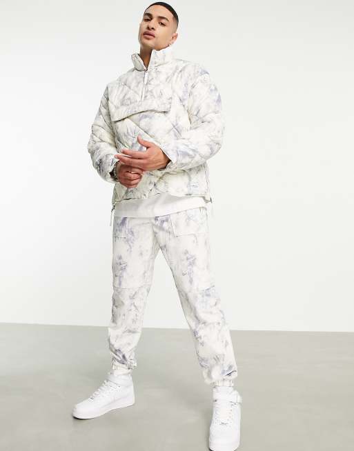 Topman - Gewatteerd, doorgestikt jack met opstaande boord in tie-dye print - GREY, 4 van 4