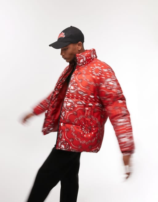 Topman - Gewatteerd jack met paisley motief in rood