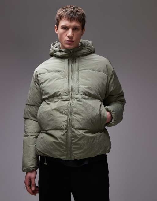 Topman - Gewatteerd jack met textuur en capuchon in saliegroen
