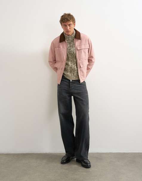 Topman giacca barn cropped relaxed fit con colletto in velluto a coste rosa polvere - view 1