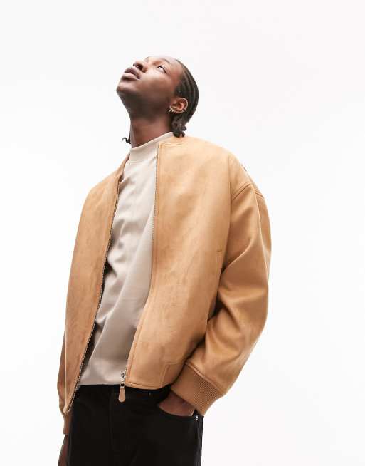 Topman - Giacca bomber oversize in camoscio sintetico color cuoio