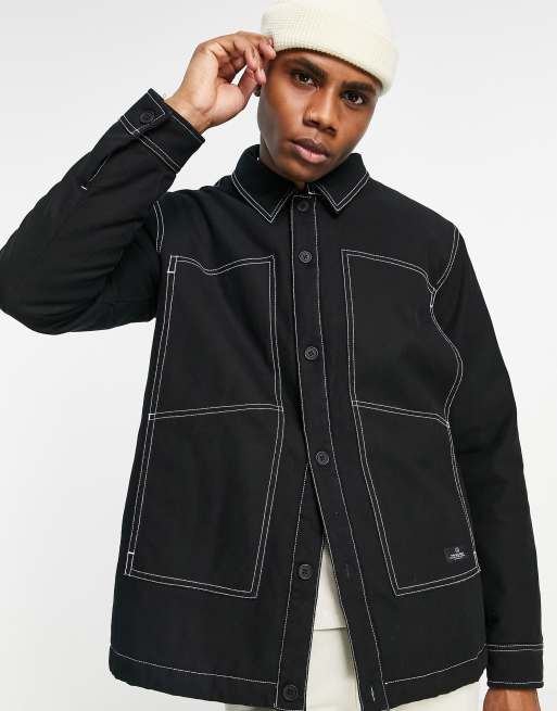 Topman - Giacca coach imbottita nera con cuciture a contrasto