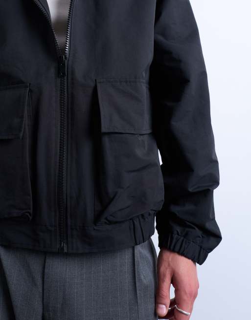 Topman - Giacca corta nera con cappuccio e zip, 4 di 5