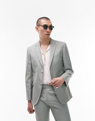 Topman skinny single breasted wedding suit jacket in green - ASOS Price Checker