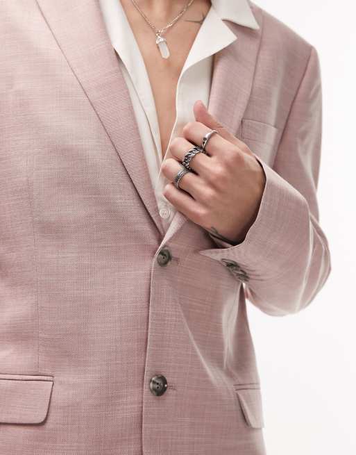 Topman - Giacca da abito da cerimonia super skinny rosa con due bottoni, 4 di 5