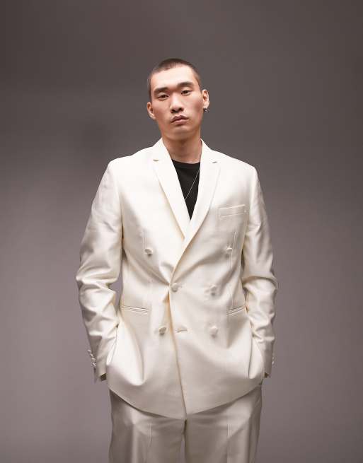 Topman - Giacca da abito doppiopetto comoda, colore bianco