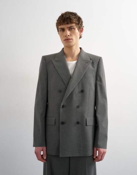 Topman - Giacca da abito doppiopetto comoda grigio antracite con motivo gessato - view 1