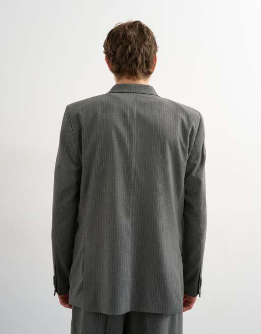 Topman - Giacca da abito doppiopetto comoda grigio antracite con motivo gessato, 3 di 5