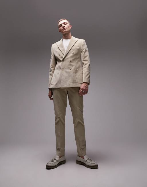 Topman - Giacca da abito doppiopetto skinny color pietra a coste, 2 di 5