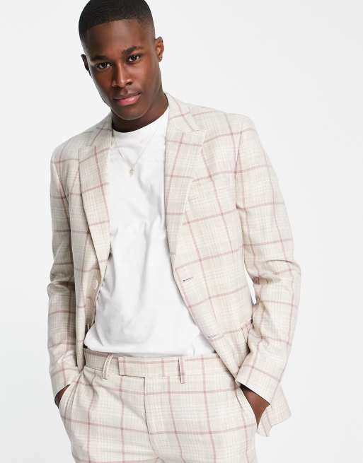 Topman - Giacca da abito monopetto skinny rosa a quadri