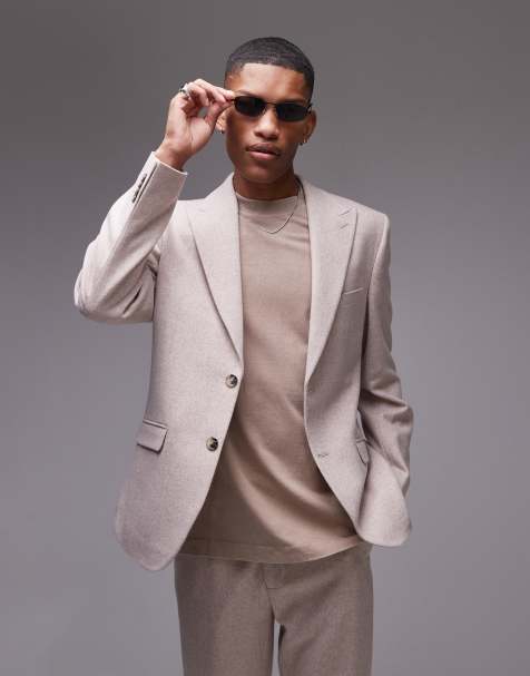 Topman - Giacca da abito premium slim fit color pietra in misto lana - view 1
