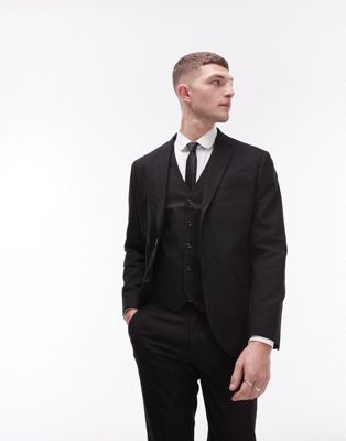 Topman skinny textured suit jacket in black - ASOS Price Checker