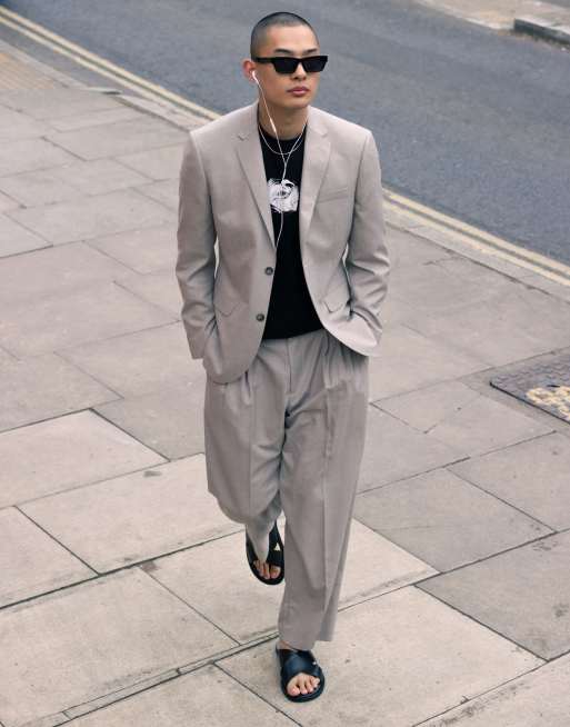 Topman - Giacca da abito slim in misto lino color pietra