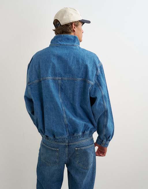 Topman giacca di jeans oversize con collo alto in lavaggio medio, 4 di 5