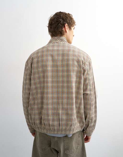 Topman - Giacca harrington marrone testurizzato a quadri, 3 di 5