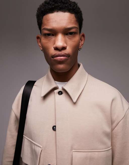 Topman - Giacca oversize in jersey color pietra con tasche, 3 di 4