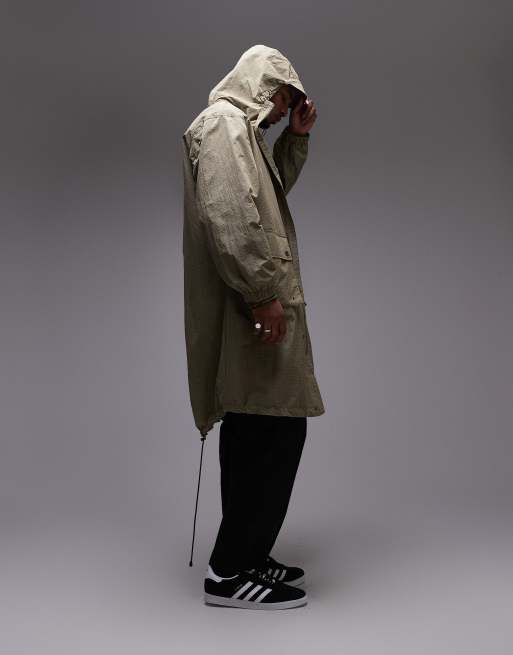 Topman - Giacca parka leggera in tessuto ripstop kaki, 2 di 4