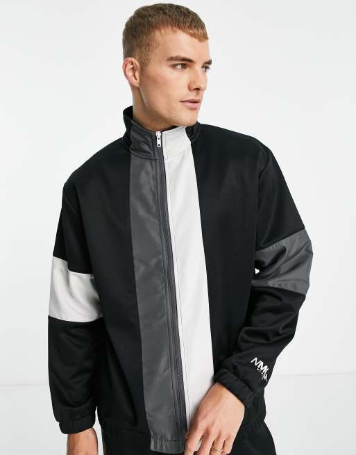 Topman - Giacca sportiva nera color block in coordinato