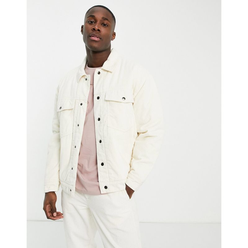 Topman - Giacca stile western in velluto a coste bianco sporco in coordinato