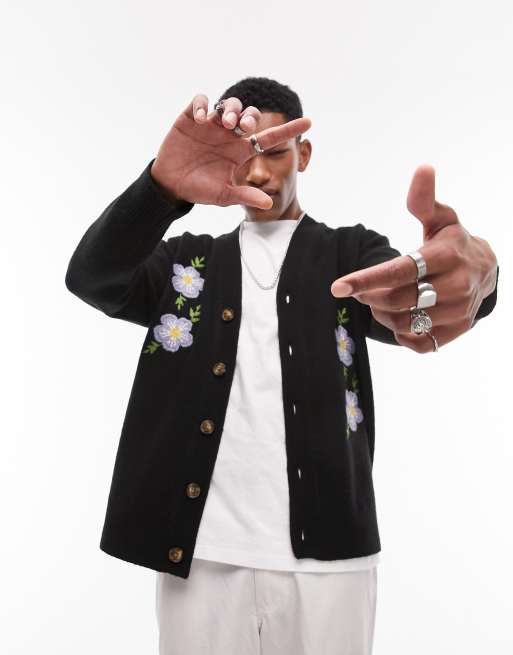 Topman - Gilet à broderies fleuries - Noir