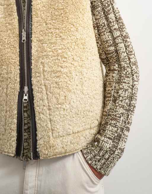 Topman gilet classico fit in pelle sintetica double-face con montone, marrone, 2 di 5