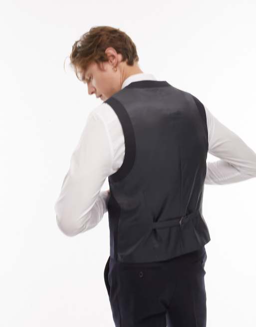 Topman Gilet da abito blu navy testurizzato ASOS