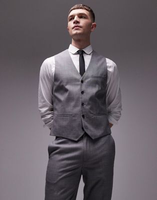 Topman textured suit waistcoat in grey - ASOS Price Checker