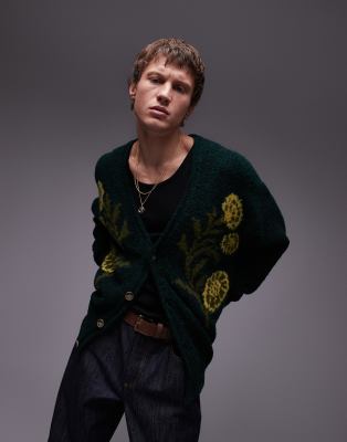Topman - Gilet décontracté à motif jacquard fleuri - Vert