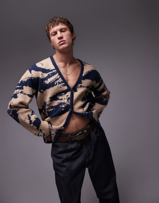 Topman - Gilet décontracté à motifs abstraits - Bleu marine/écru