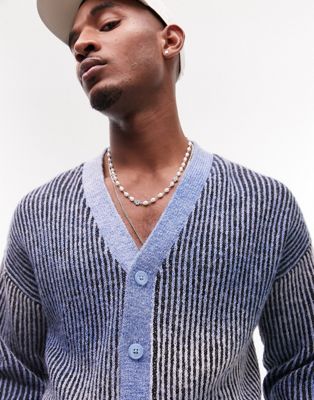 Topman oversized co-ord knitted cardigan with ombre rib in blue - ASOS Price Checker