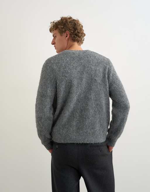 Topman gilet en maille coupe relaxed duveteux à double poche gris, 4 de 5