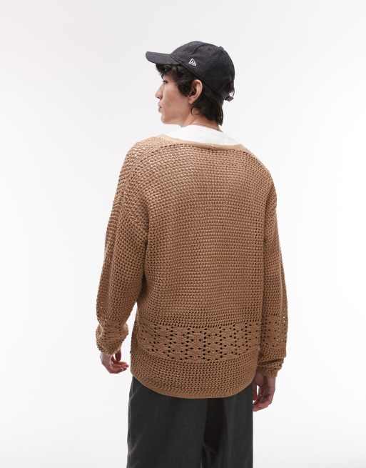 Topman - Gilet en maille crochetée avec empiècement - Beige, 3 de 4