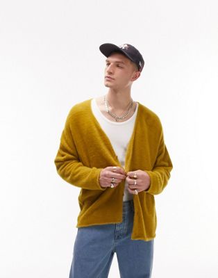 Topman fluffy knitted cardigan in olive - ASOS Price Checker