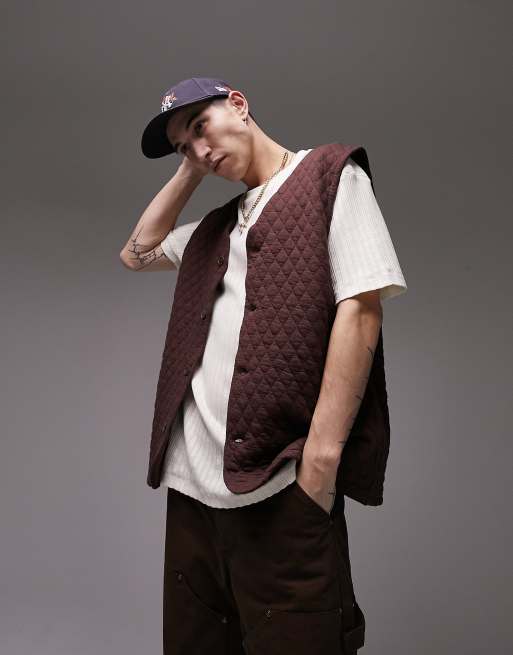 Topman - Gilet oversize marrone trapuntato