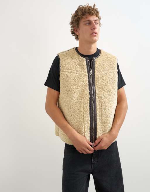 Topman gilet réversible coupe classique en peau lainée marron, 3 de 5